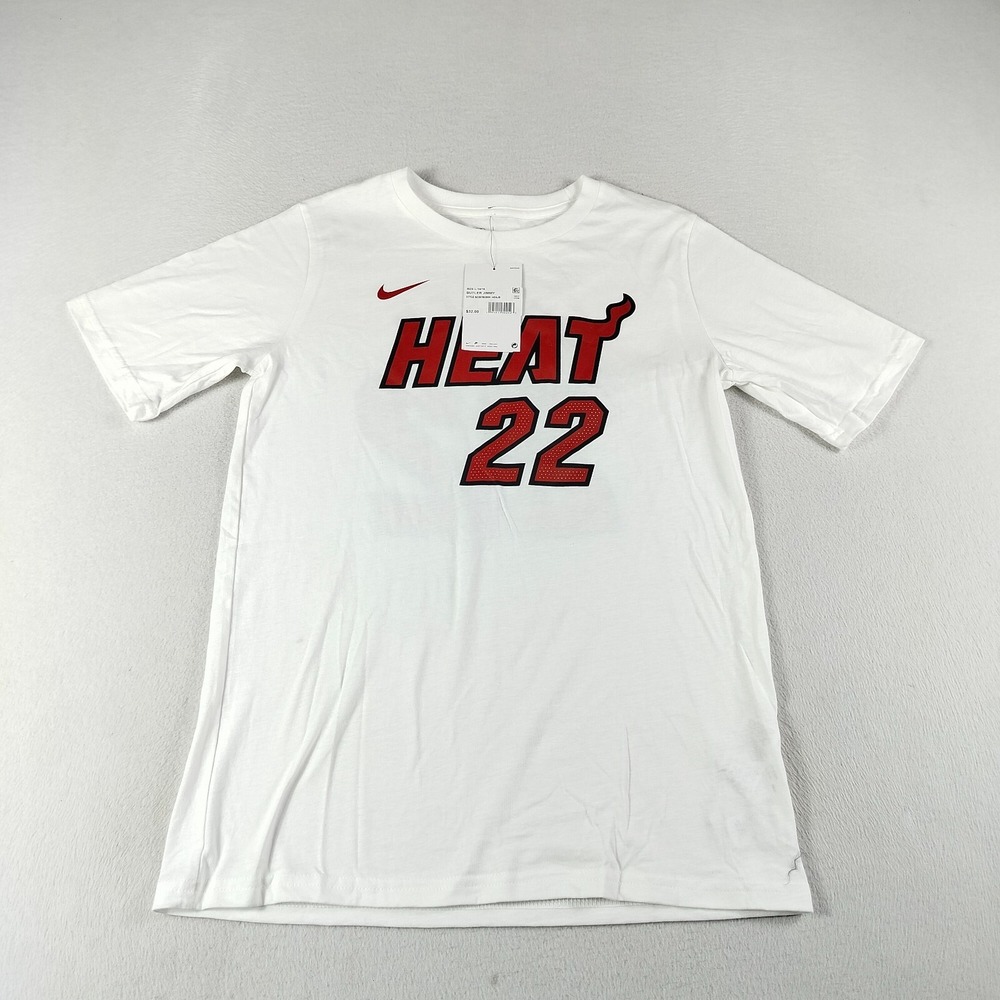 Nike T Shirt Youth Boys Large White Jimmy Butler #22 Miami Heat Short Sleeve NBA